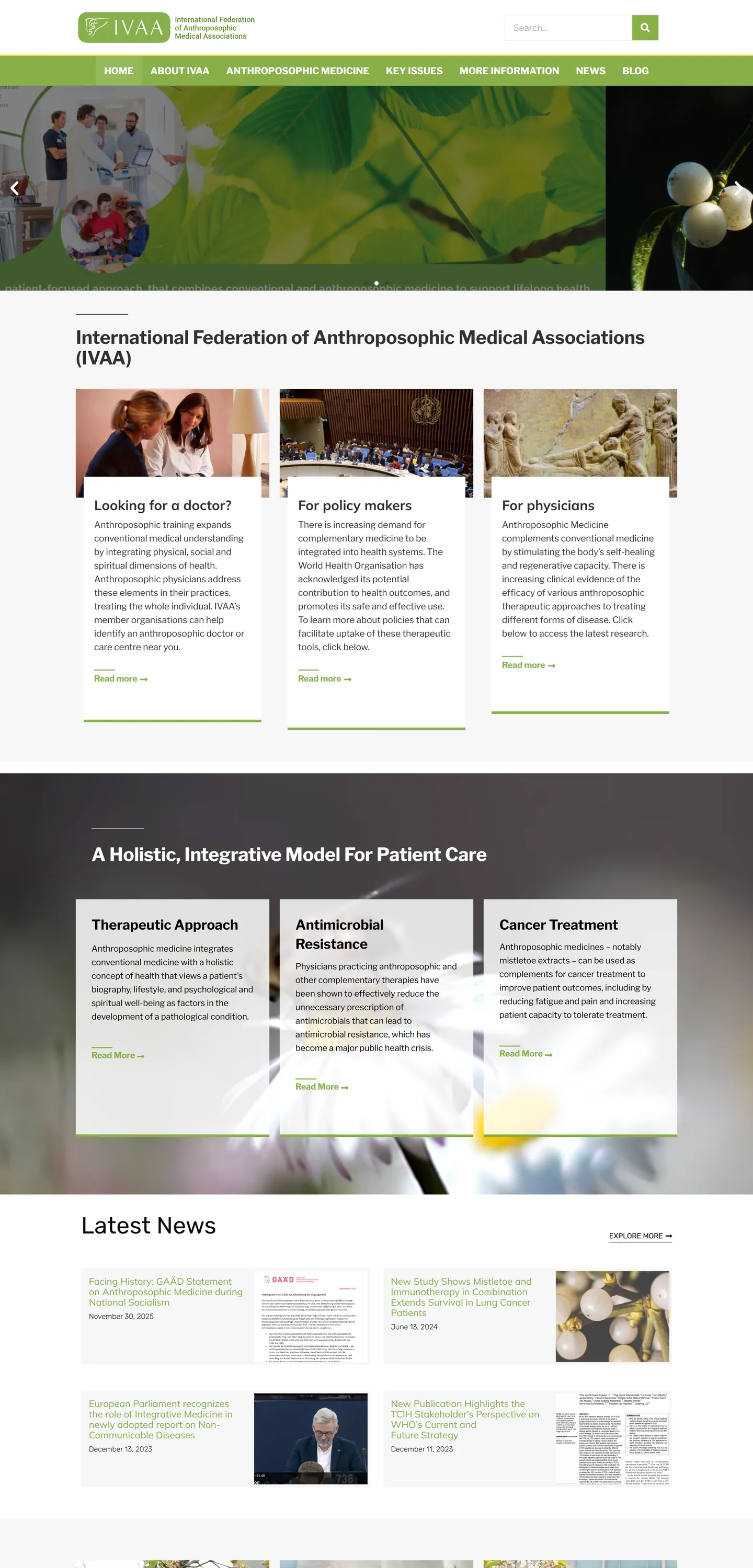 The IVAA home page on desktop