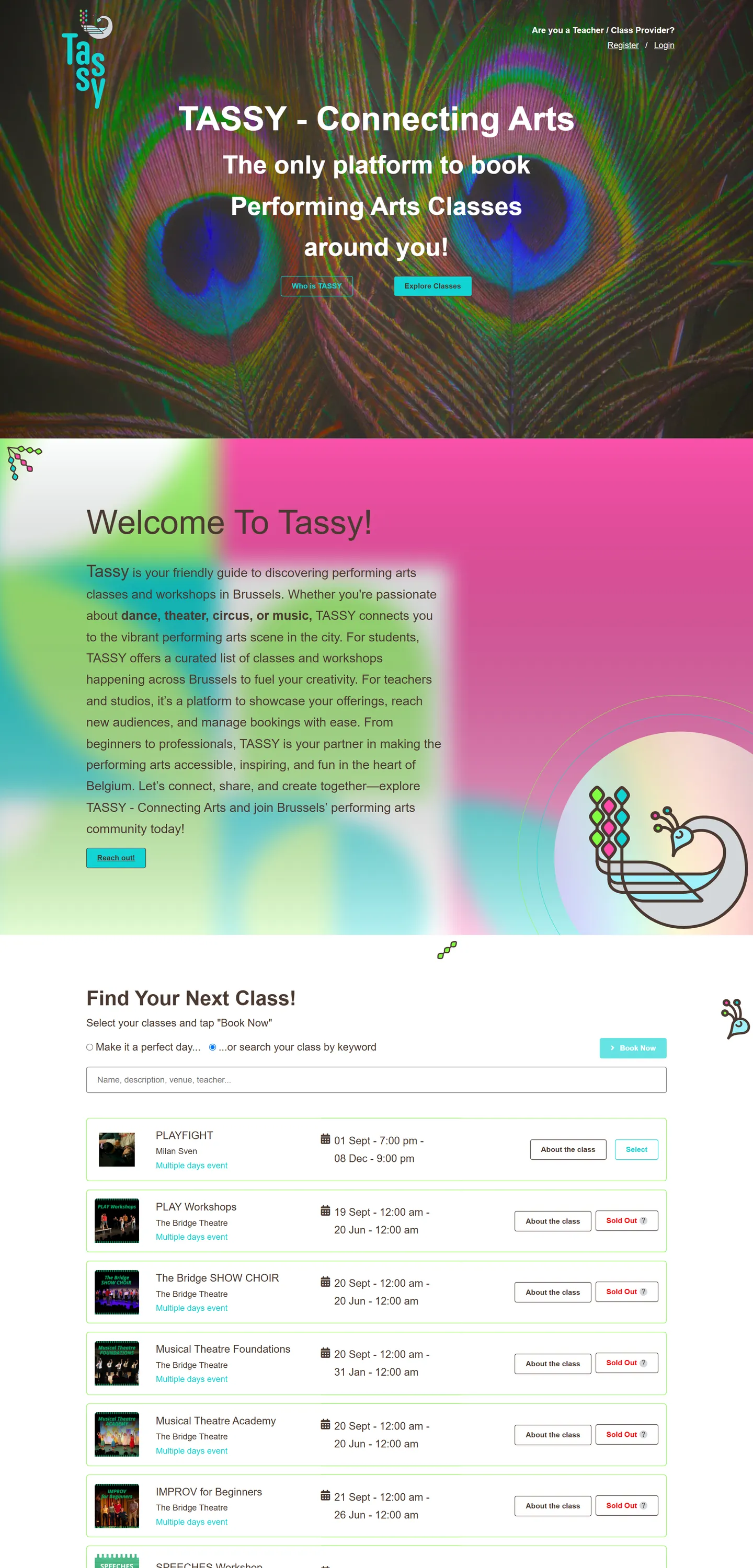 The Tassy home page on desktop