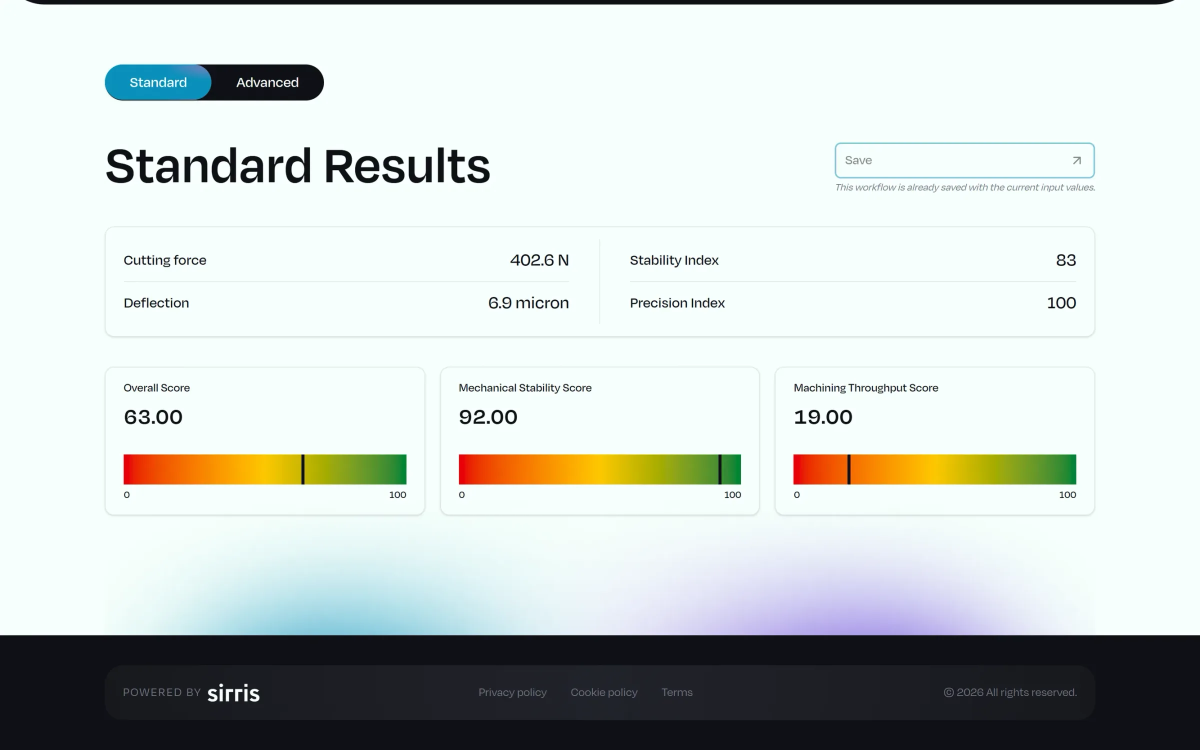 Standard results of an evaluation in Adaptiq360